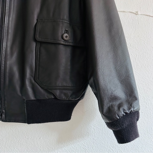 Vintage Leather Flight Jacket Brown Faux Fur Military Air Force Navy Army Bomber - Picture 9 of 15